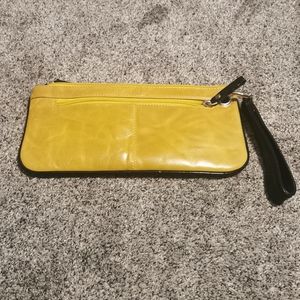 Sophia Visconti Genuine Leather Wristlet Wallet Purse Color Mustard Yellow Black